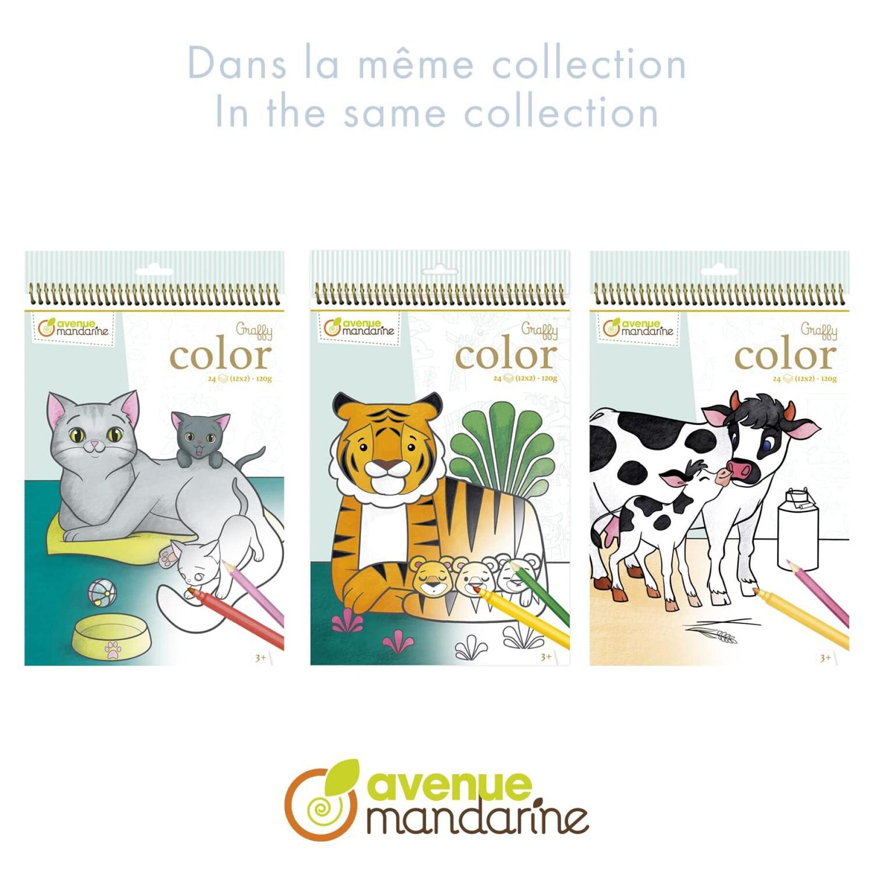 Libretto di 24 fogli da colorare animali della fattoria Avenue Mandarine Graffy Maman-Baby