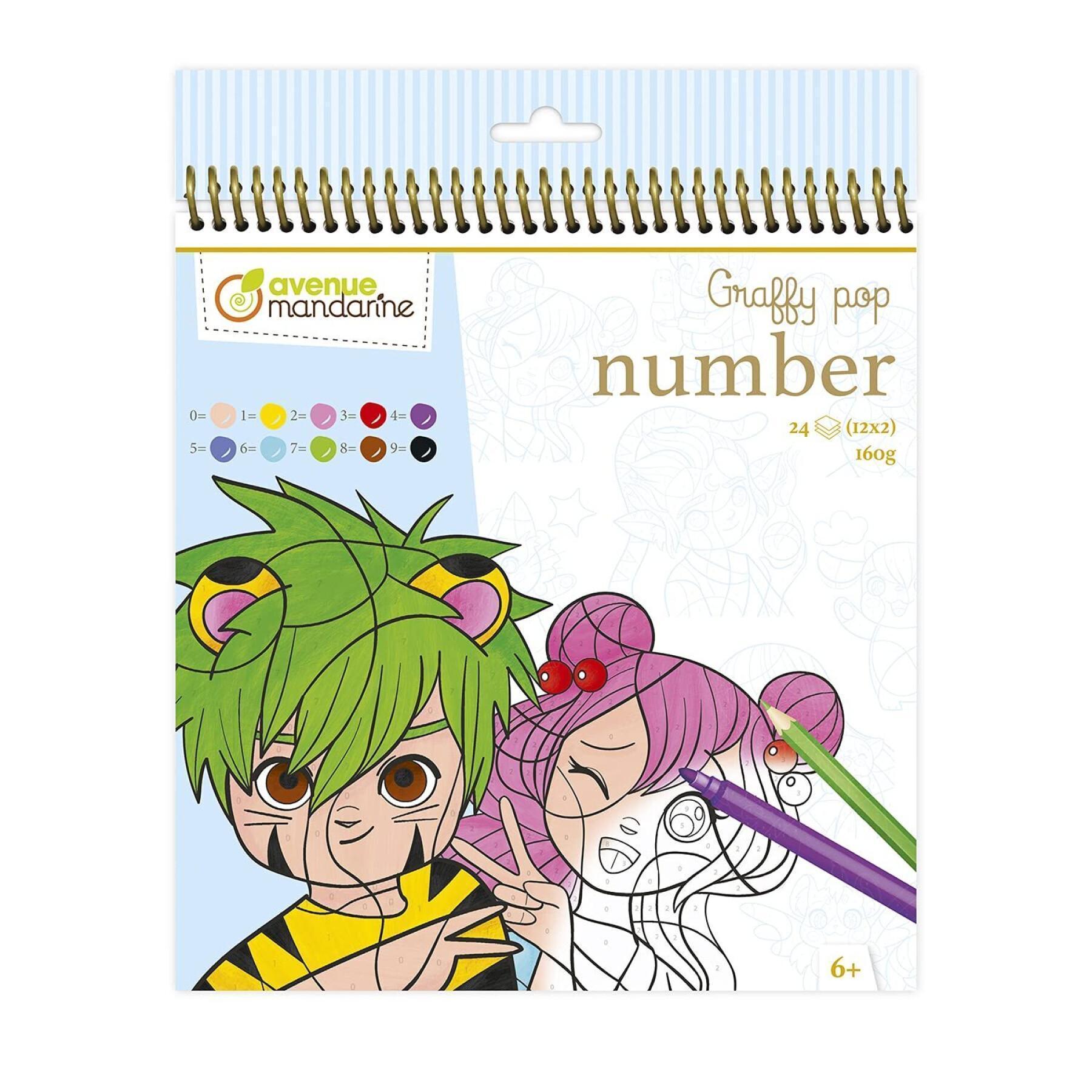 24 fogli manga da colorare Avenue Mandarine Graffy Pop Number