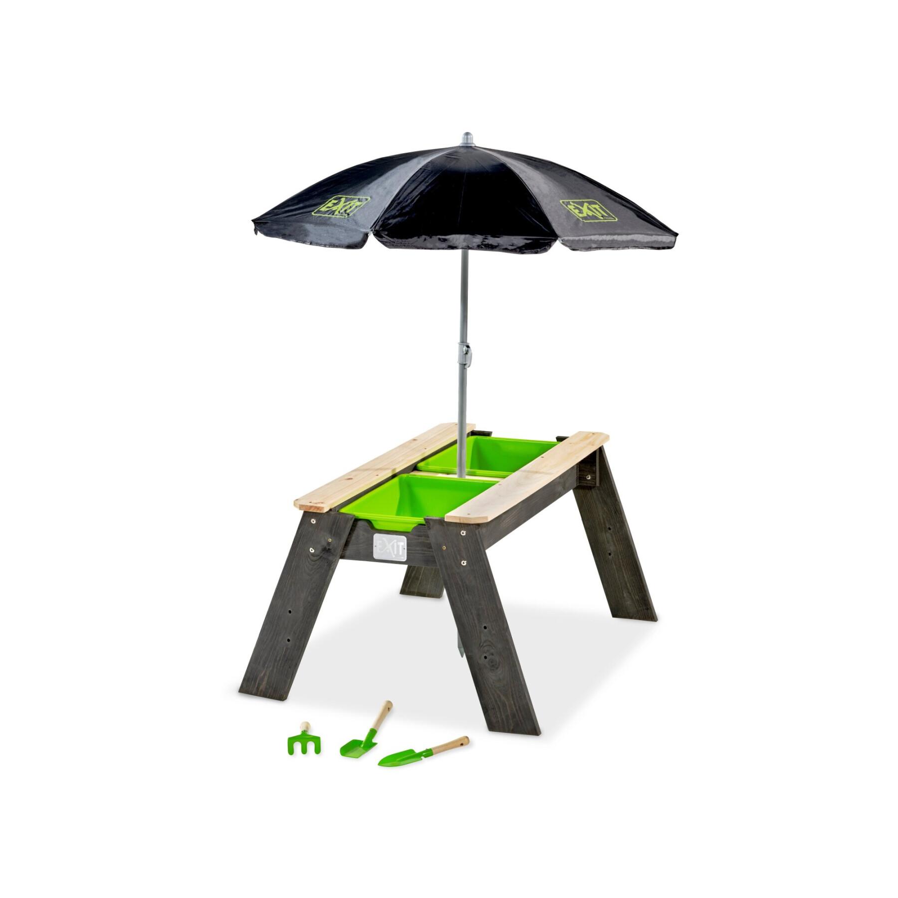 Tavolo attività sabbia e acqua con ombrellone e attrezzi da giardinaggio Exit Toys Aksent