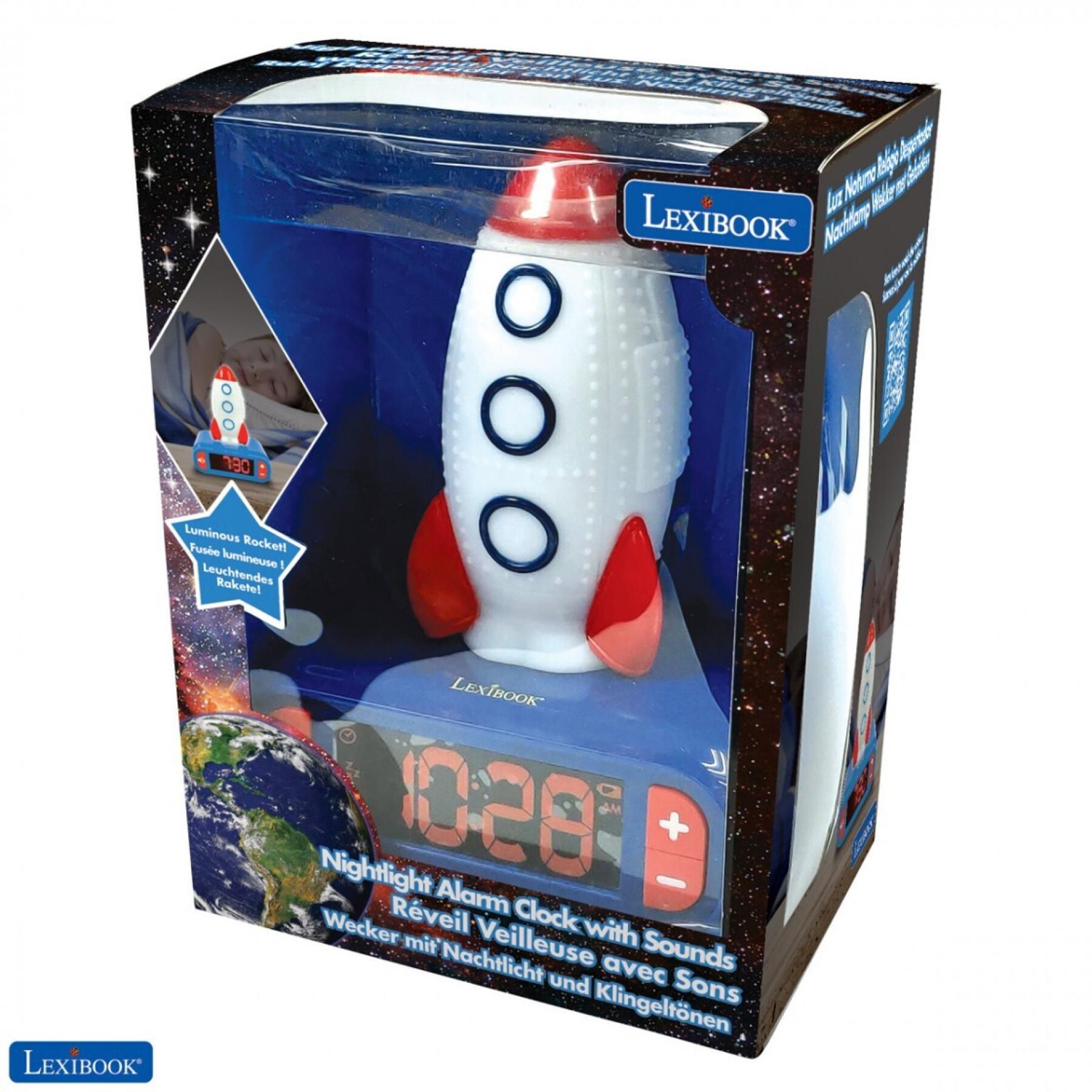 Sveglia con design a razzo in 3d, luce notturna ed effetti sonori Lexibook