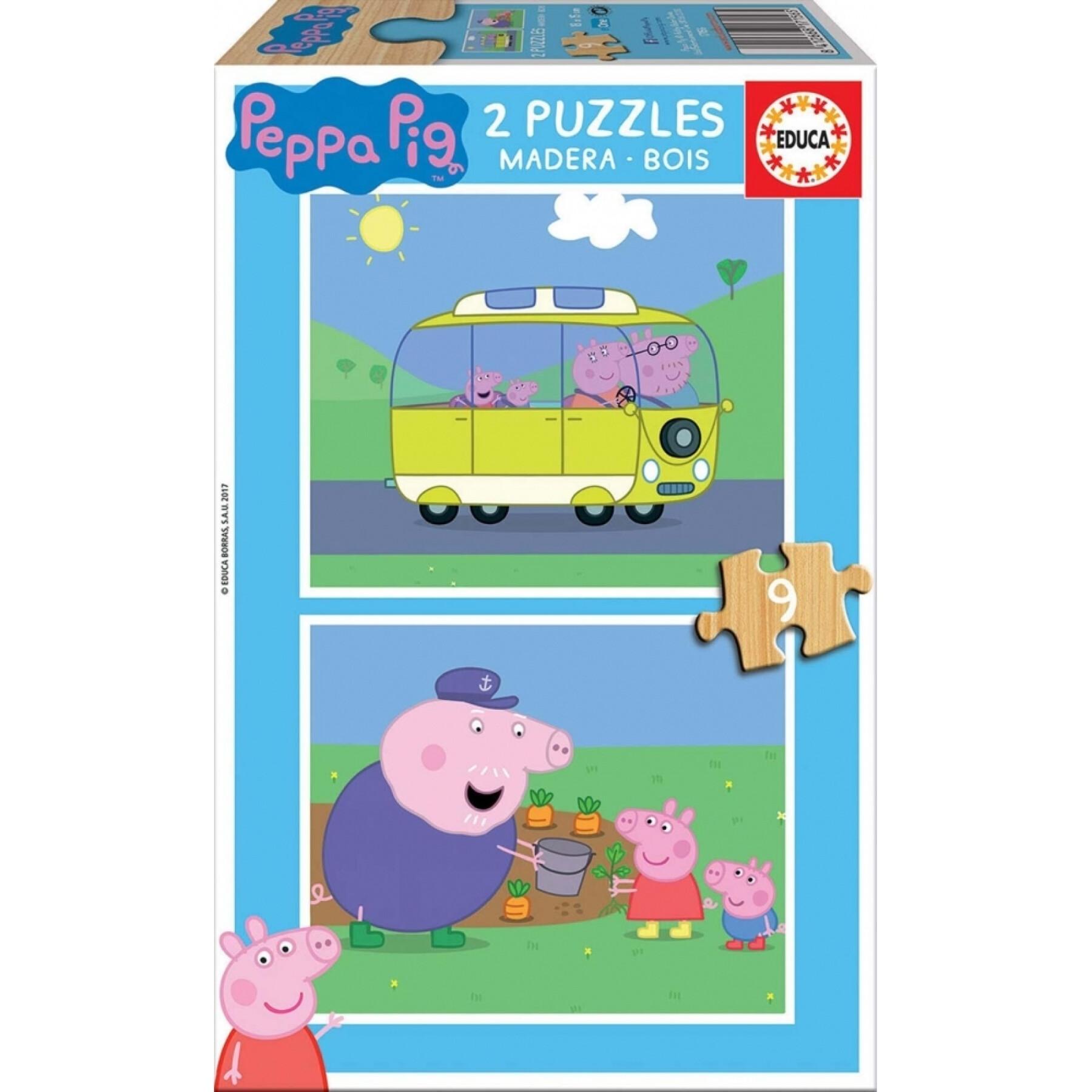 2 x Puzzle in legno da 9 pezzi Peppa Pig