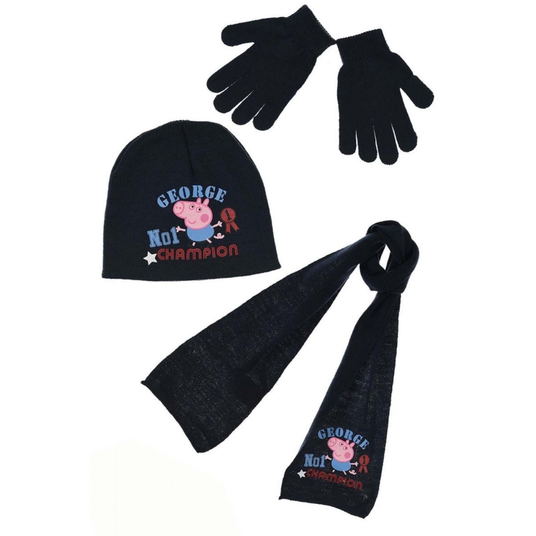 Set cappello e sciarpa per neonato con guanti di lana Peppa Pig