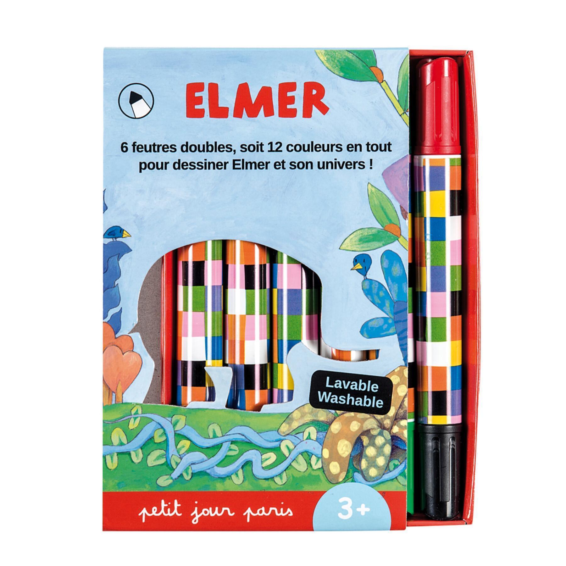 Confezione di 6 pennarelli a doppia punta per bambini in due colori Petit Jour Elmer