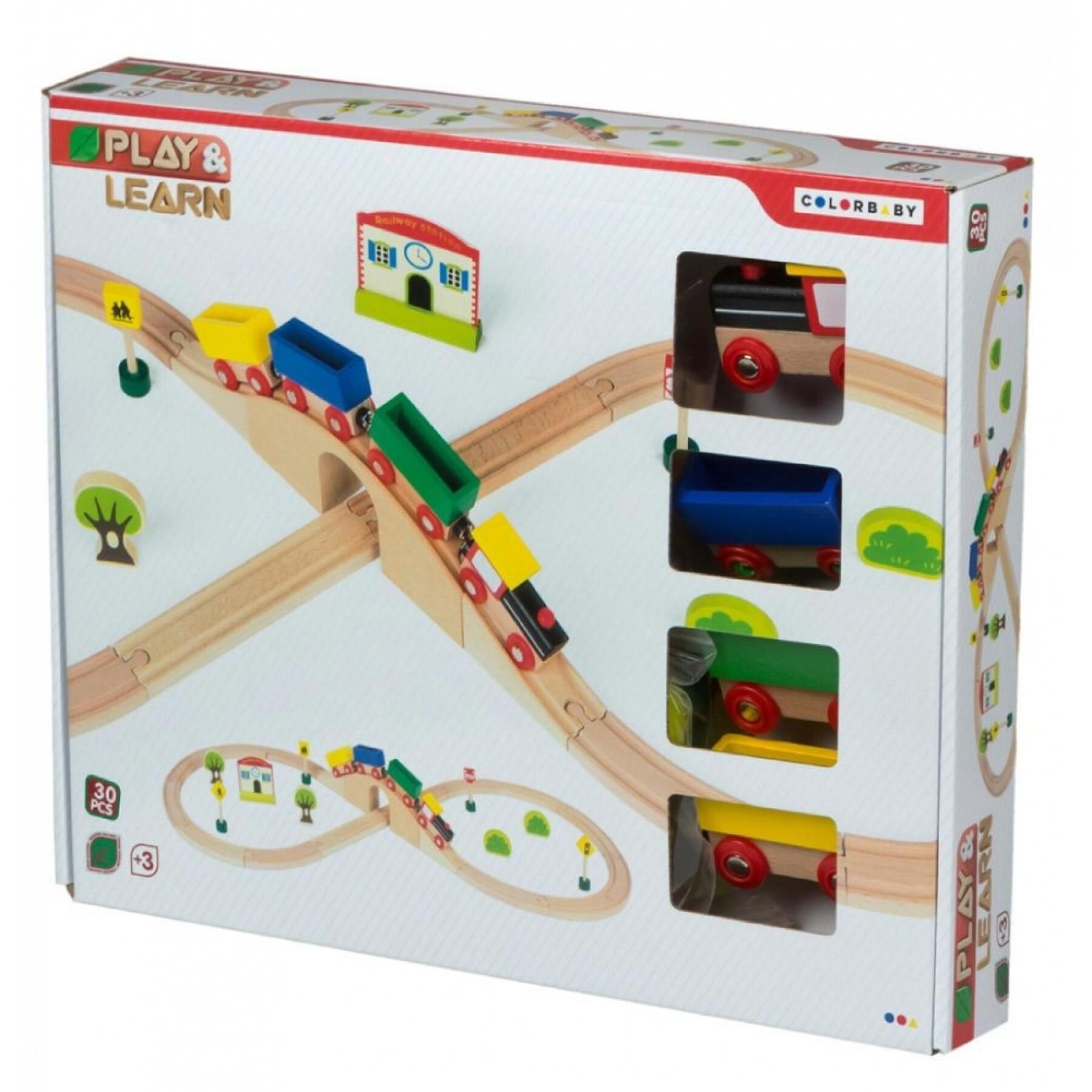 Set di trenini in legno da 30 pezzi Play & Learn