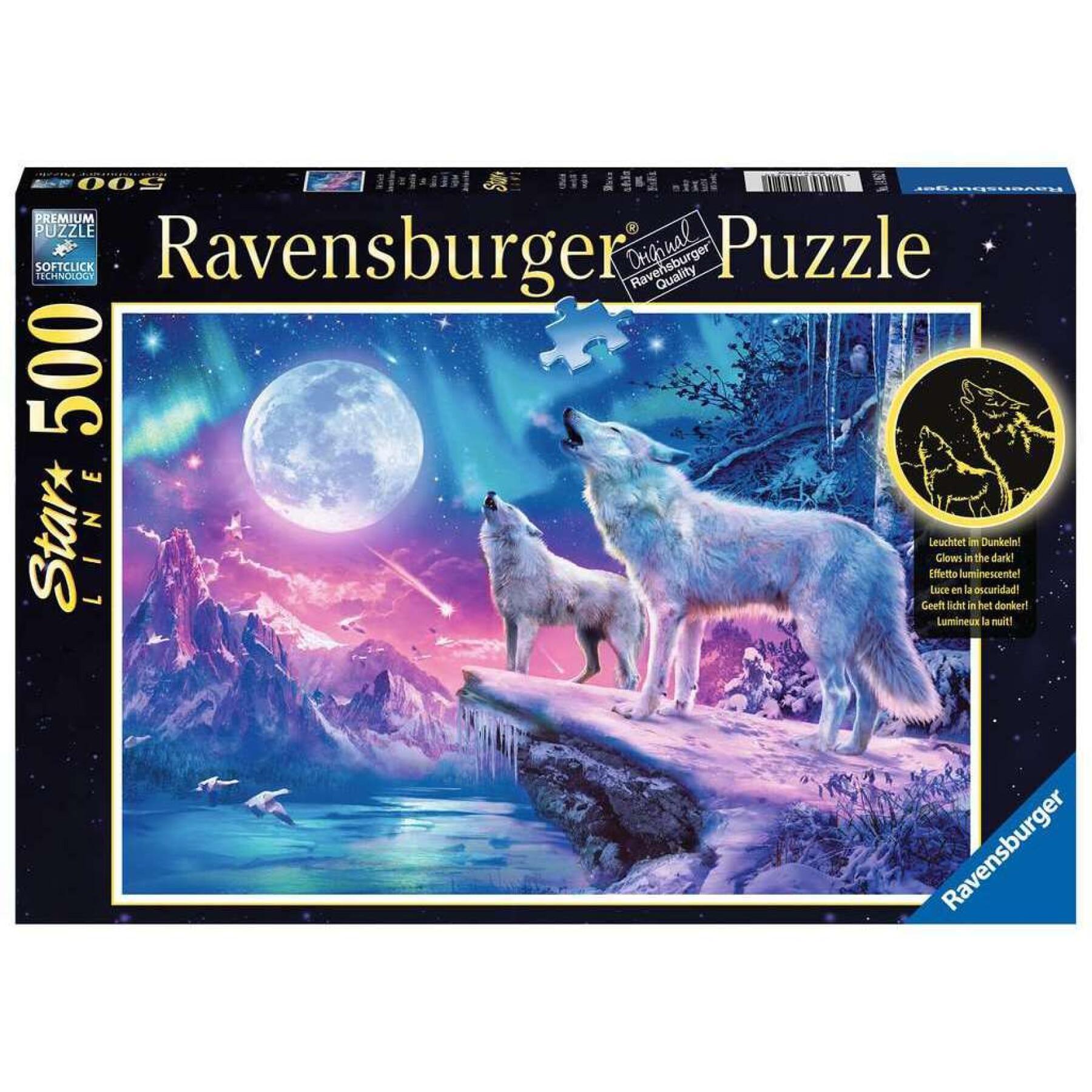 500 pezzi puzzle star line lupi sotto l'aurora boreale Ravensburger