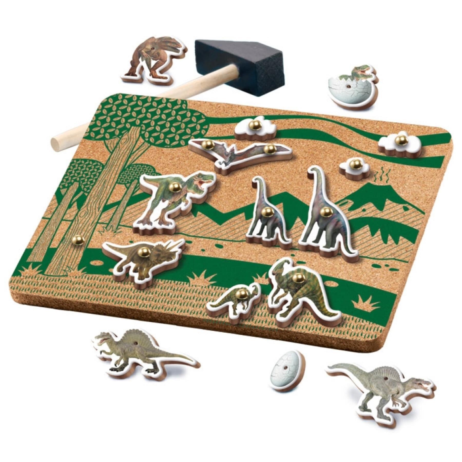 Set di apprendisti falegnami con figure di dinosauri + piastra di sughero stampata su entrambi i lati Totum Dino Forever