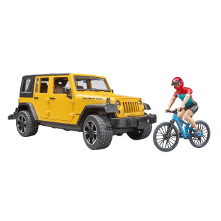 Giochi di auto - jeep wrangler rubicon unlimited con mountain bike e ciclista Bruder