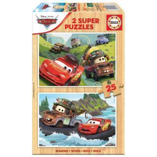 Set di 2 puzzles con 25 pezzi in legno Disney Cars
